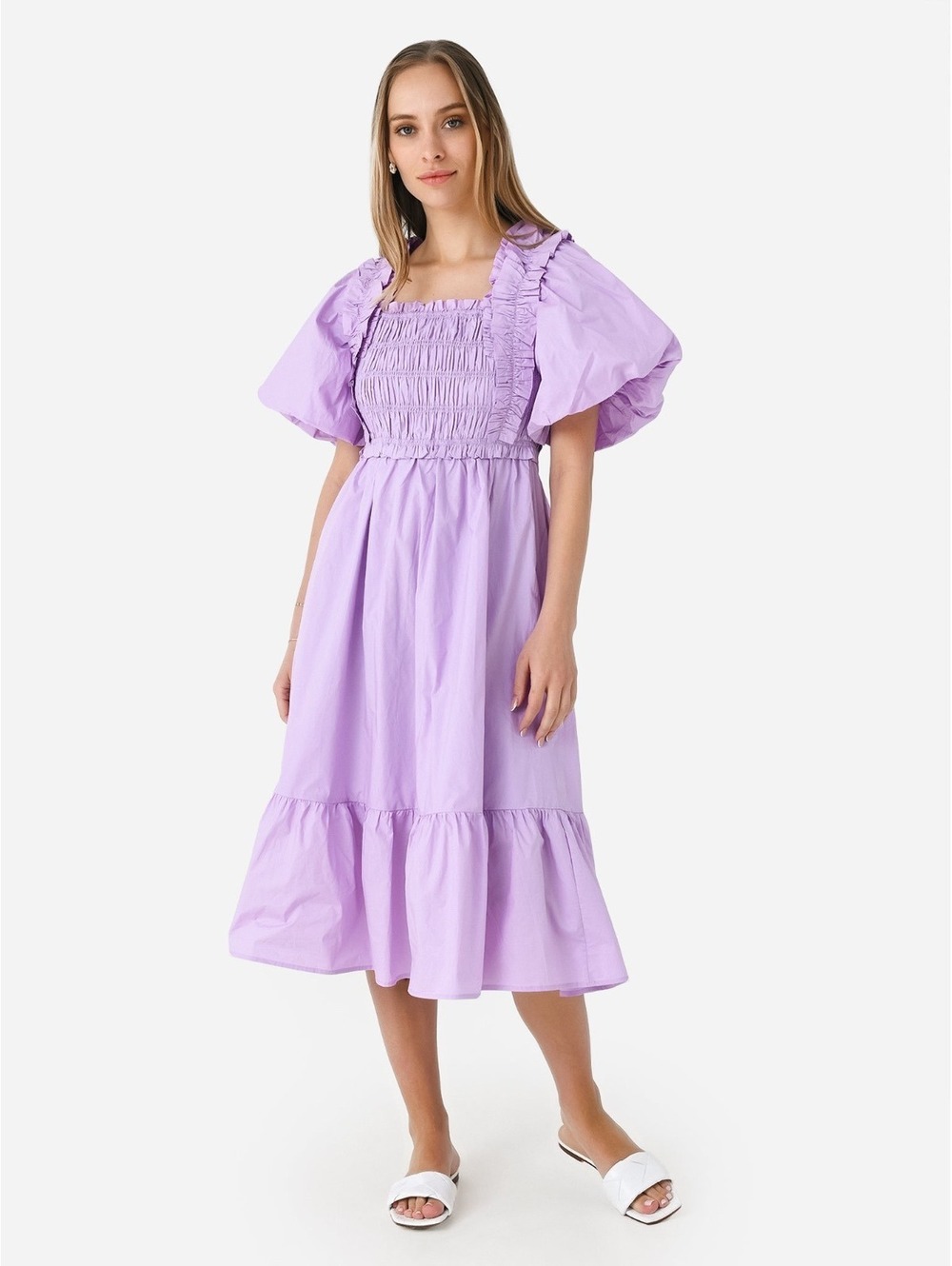 English Factory Puff Sleeve Midi Dress Lilac Size 1X NWT $130